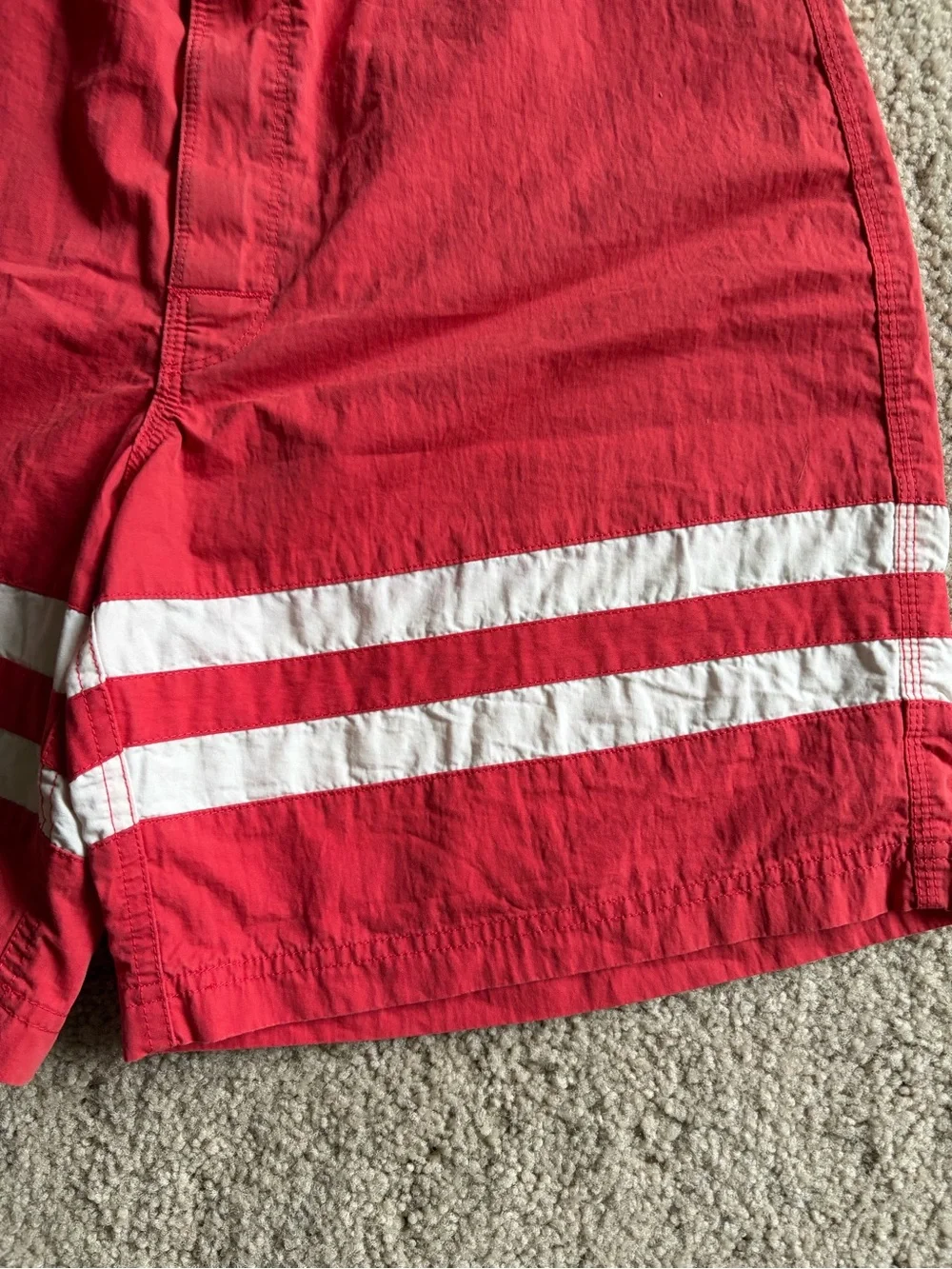 Brooks brothers men red two striped board shorts swim bathing suit shorts sz 33